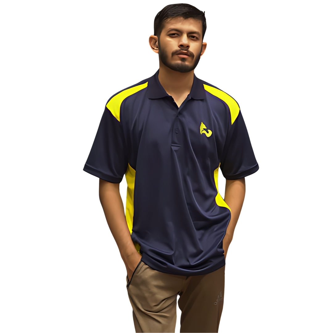 FITN Navy Blue & Maize Yellow Men's Golf Polo