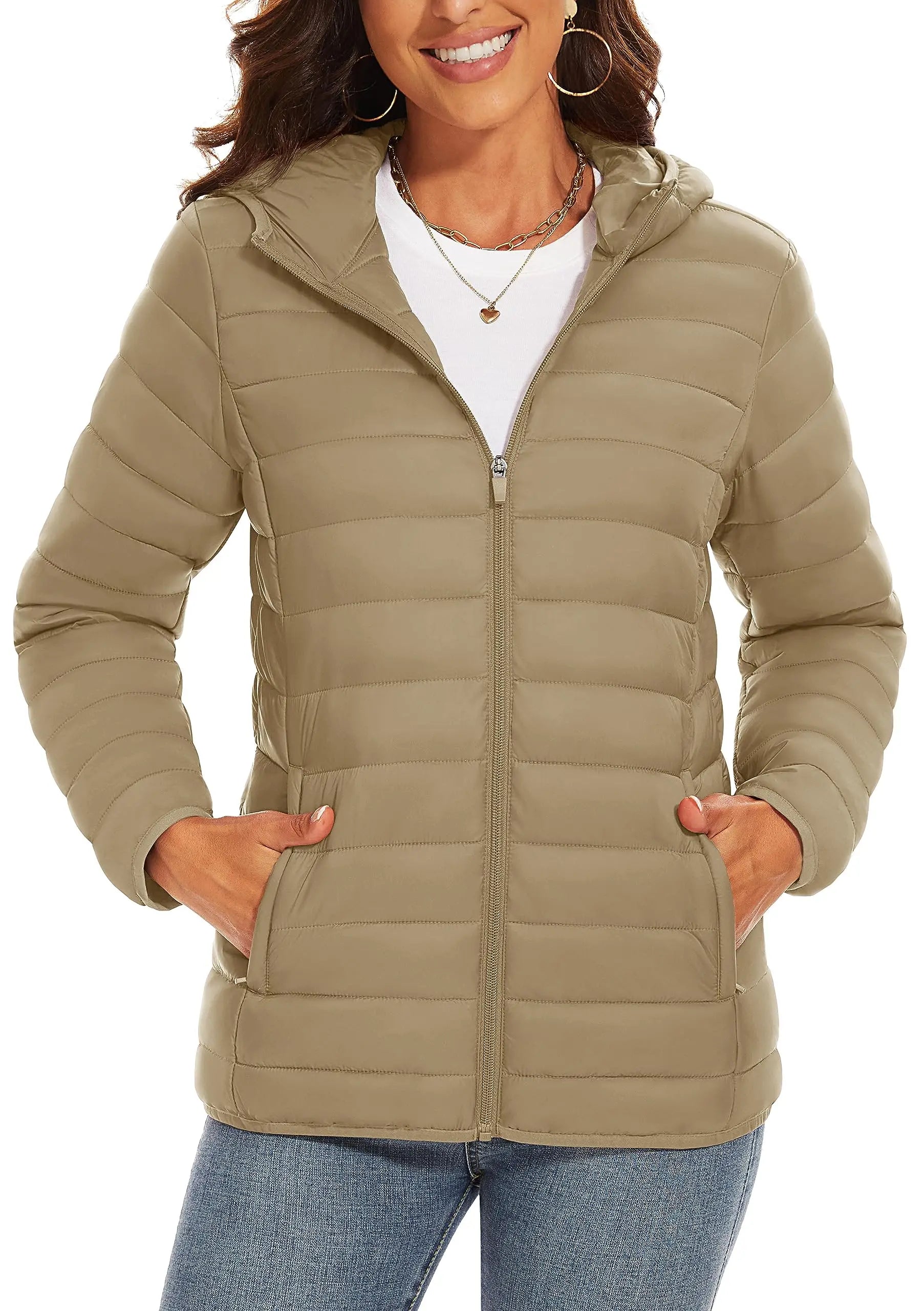 Women's Lightweight Hooded Puffer Coat - Cozy Winter Protection