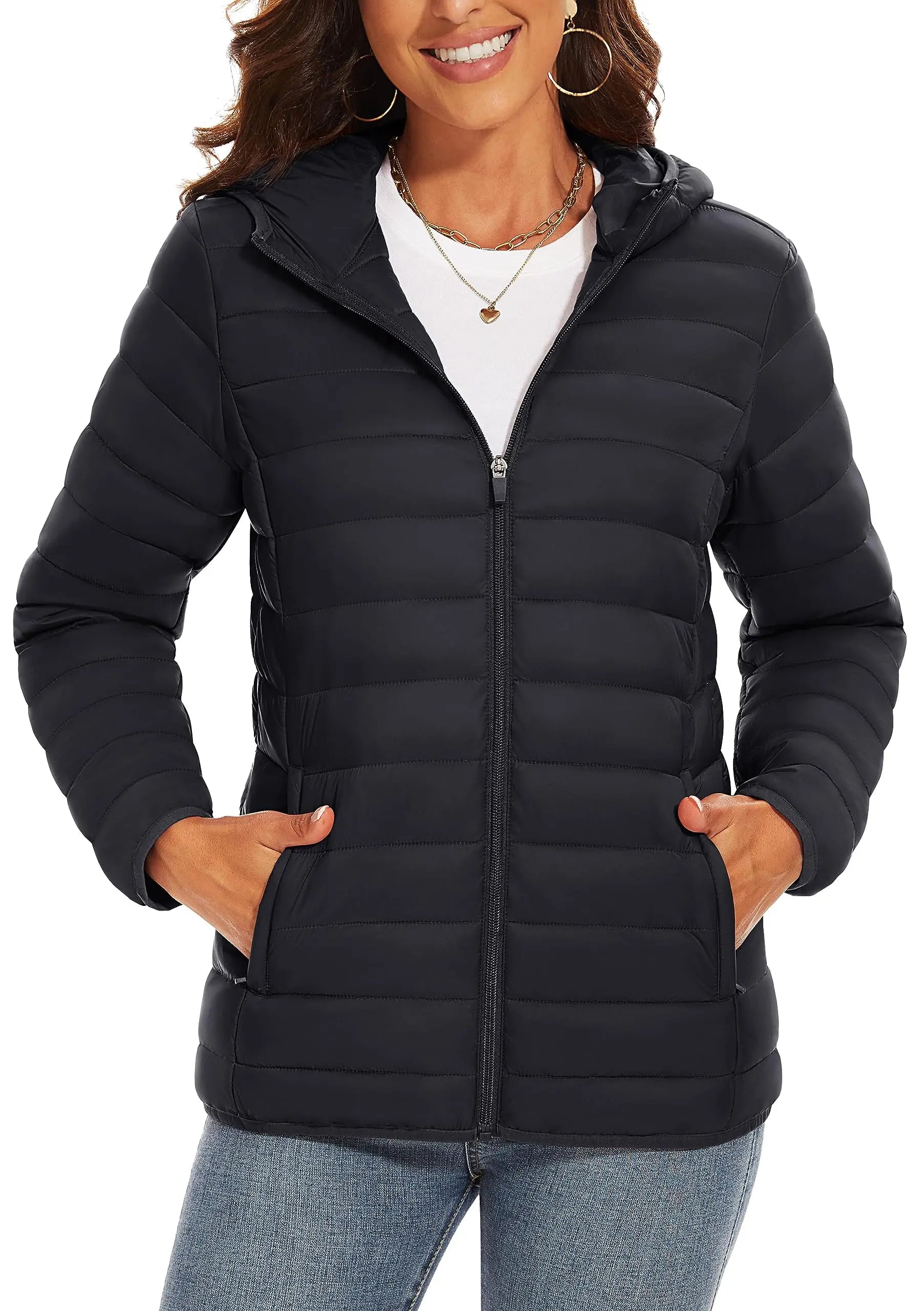 Women's Lightweight Hooded Puffer Coat - Cozy Winter Protection