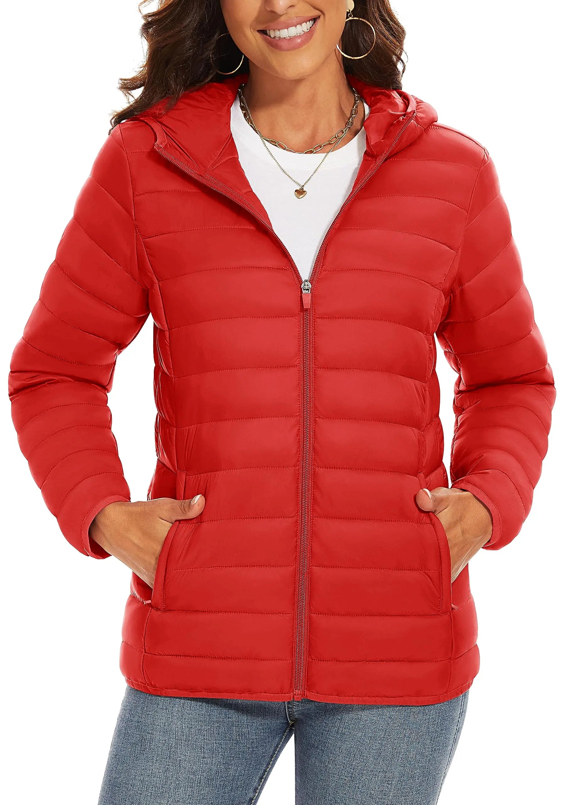 Women's Lightweight Hooded Puffer Coat - Cozy Winter Protection