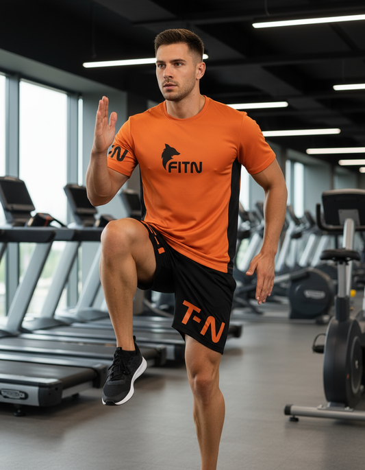 FITN Orange Athletic Outfit Gym Action Shot